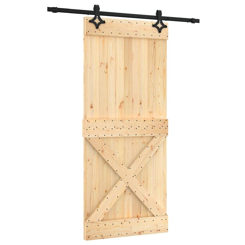 Foto van The living store schuifdeur massief grenenhout - 90 x 3.6 x 210 cm - zwarte hardwareset - ruimtebesparend