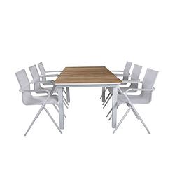 Foto van Mexico tuinmeubelset tafel 90x180/240cm en 6 stoel alina wit, naturel.