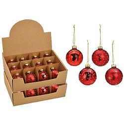 Foto van 24x stuks luxe gedecoreerde glazen kerstballen rood 6 cm - kerstbal