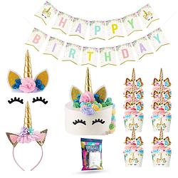 Foto van Fissaly® 53 stuks gouden eenhoorn verjaardag decoratie versiering - unicorn - kinderfeest - feest