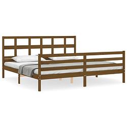 Foto van The living store bedframe - grenenhout - multiplex lattenbodem - 205.5 x 205.5 x 100 cm - honingbruin