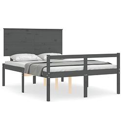 Foto van The living store houten bedframe - grijs - 205.5 x 125.5 x 82.5 cm - massief grenenhout