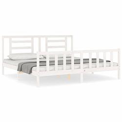 Foto van The living store bedframe massief grenenhout - wit - 205.5x205.5x100 cm - multiplex lattenbodem