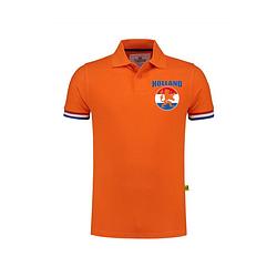 Foto van Holland fan polo t-shirt oranje luxe kwaliteit met vlagcirkel en leeuw - 200 grams katoen - heren m - feestshirts