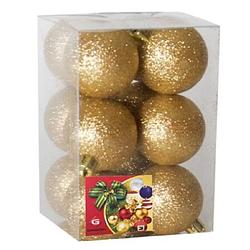 Foto van 12x stuks kerstballen goud glitters kunststof 6 cm - kerstbal