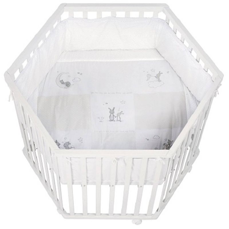 Foto van Roba babybox fox & funny zeshoek 121 x 106 cm hout wit