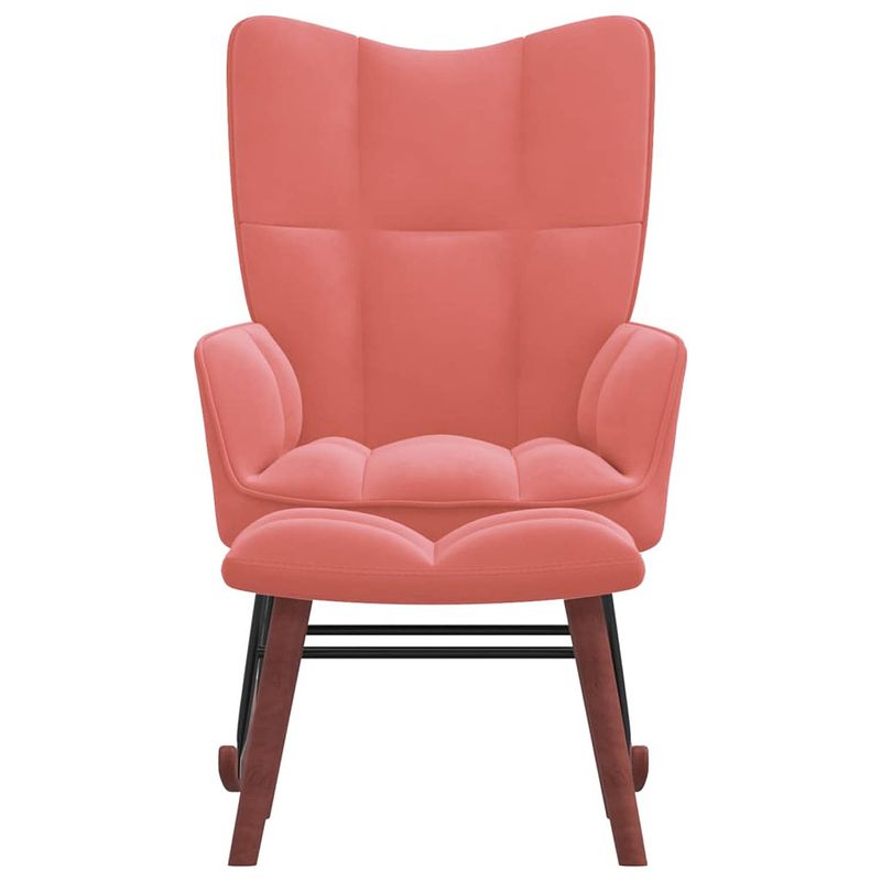 Foto van The living store schommelfauteuil - roze fluweel - 61 x 78 x 98 cm - lange schommelrails