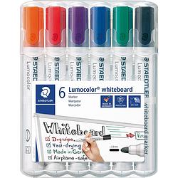 Foto van Staedtler lumocolor whiteboardmarker etui van 6 stuks in geassorteerde kleuren