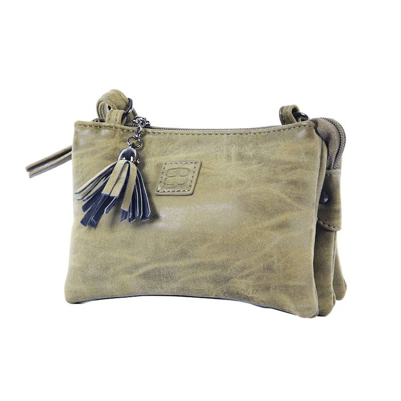 Foto van Tas - tasssen - bags - bag- bicky bernard- harmonica 3-vaks tasje - schoudertasje - crossbody tasje - olivegroen