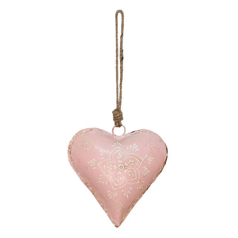 Foto van Clayre & eef hanger hart 15x5x15 cm roze ijzer bloem woondecoratie roze woondecoratie