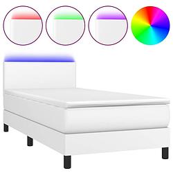 Foto van Vidaxl boxspring met matras en led kunstleer wit 90x190 cm