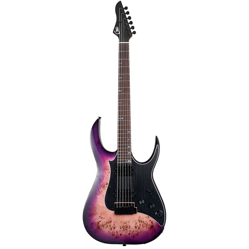 Foto van Mooer gtrs guitars modern 810 purple burst intelligent guitar met gigbag