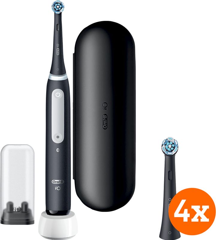 Foto van Oral-b io 4n black + io ultimate clean opzetborstels (4 stuks)