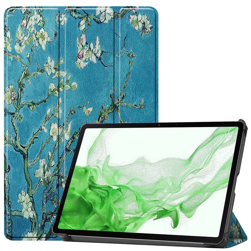 Foto van Basey samsung galaxy tab s8 plus hoesje kunstleer hoes case cover - bloesem