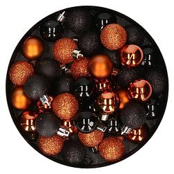 Foto van Set van 40x stuks kunststof kerstballen mix zwart en oranje 3 cm - kerstbal