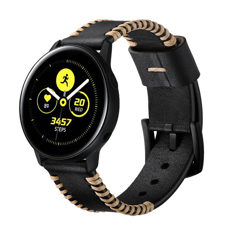 Foto van Bandje leer zwart stitched geschikt voor samsung galaxy watch 4 & galaxy watch active (2)