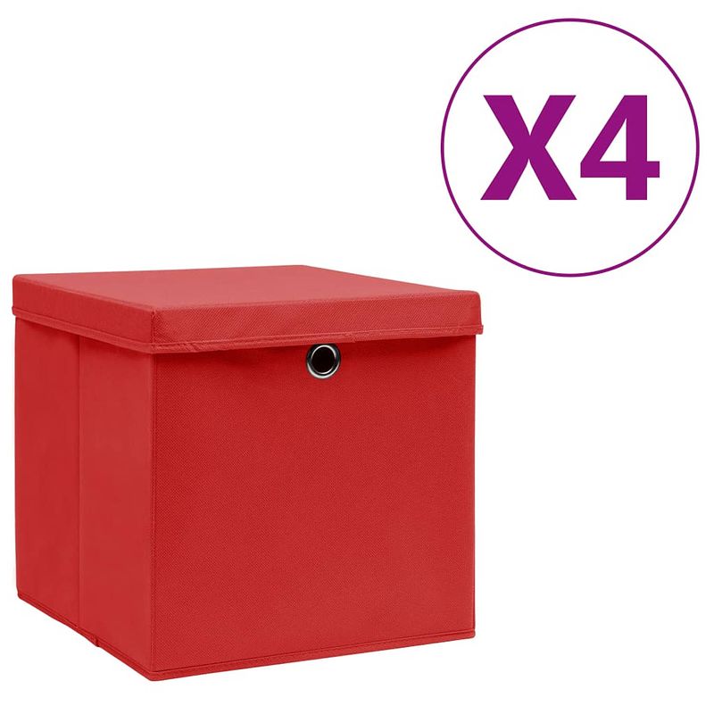 Foto van Vidaxl opbergboxen met deksels 4 st 28x28x28 cm rood