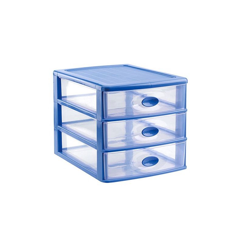 Foto van Ladeblok/bureau organizer met 3x lades blauw/transparant l35,5 x b27 x h27 cm - ladeblok