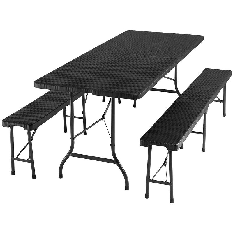 Foto van Tectake® - campingtafelset, campingtafel met banken, campingmeubelset - zwart - 404528