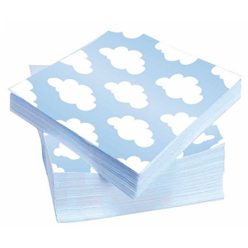 Foto van 20x stuks wolken geboorte jongen servetten 33 x 33 cm - feestservetten