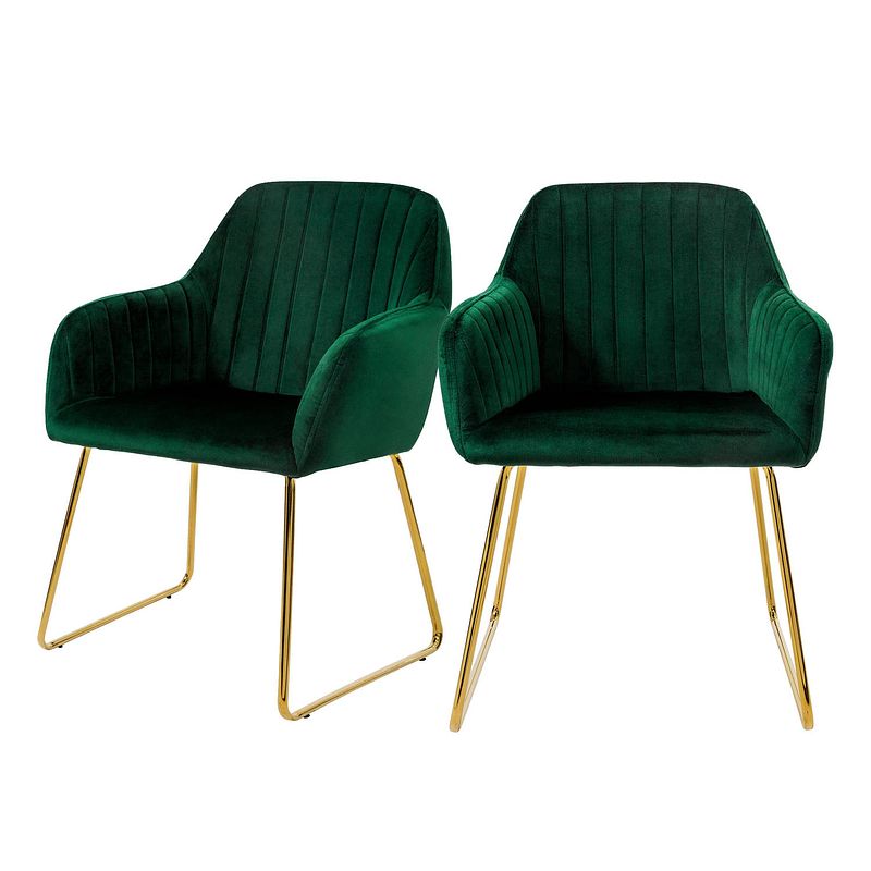 Foto van Eetkamerstoelen met rugleuning set van 2 groen fluwelen bekleding met metalen poten ml-design