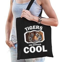 Foto van Katoenen tasje tigers are serious cool zwart - tijgers/ tijger cadeau tas - feest boodschappentassen