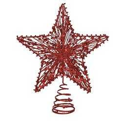 Foto van Kunststof ster piek/kerstboom topper rood 22 cm - kerstboompieken
