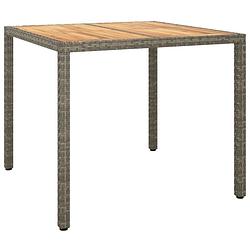 Foto van Vidaxl tuintafel 90x90x75 cm poly rattan en acaciahout grijs