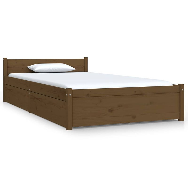 Foto van The living store bedframe grenenhout houten bedframe - 205.5 x 95.5 x 51 cm - opbergfunctie