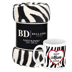 Foto van Cadeau moeder set - fleece plaid/deken zebra print met best mom ever zebraprint mok - plaids