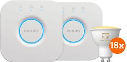 Foto van Philips hue white ambiance starter pack gu10 met 18  lampen, dimmer + bridge