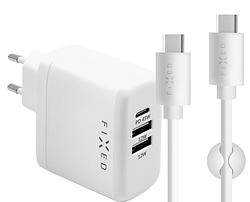 Foto van Fixed power delivery oplader met 3 usb poorten 45w + usb c kabel 1m kunststof wit