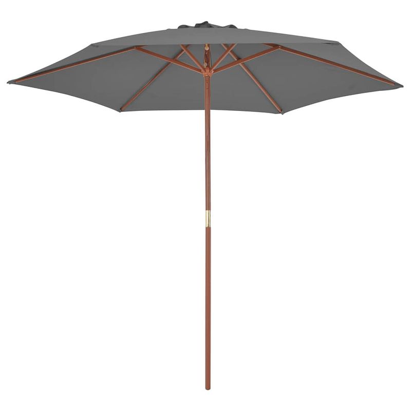 Foto van The living store parasol - houten - 270 x 244 cm - uv-beschermend polyester - antraciet