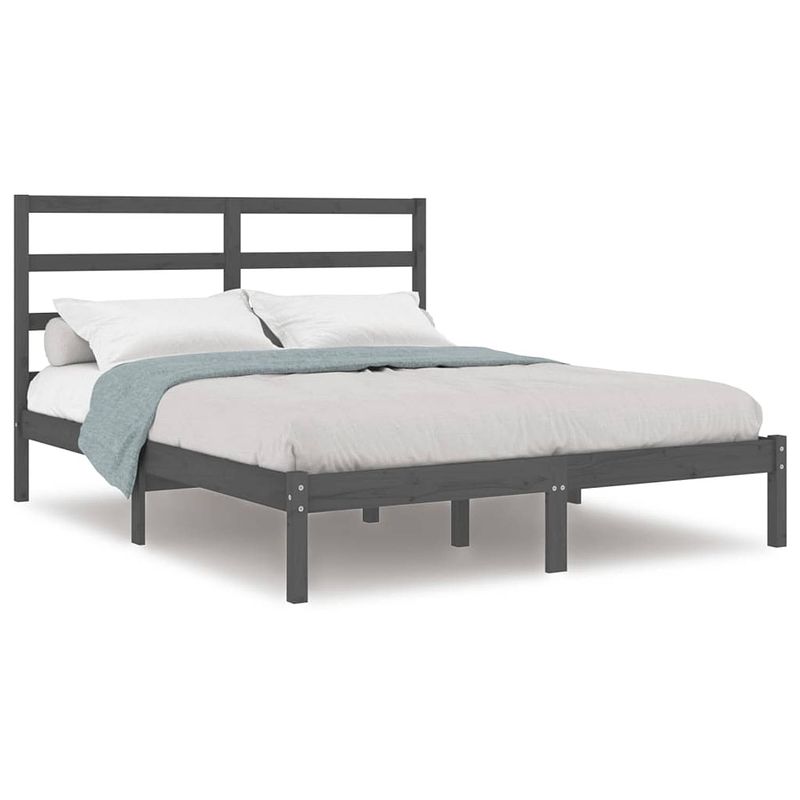 Foto van The living store bedframe grenenhout - 205.5x126x100 cm - grijs