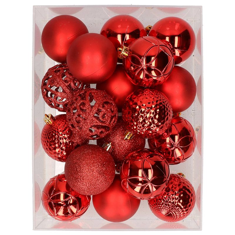 Foto van 37x stuks kunststof kerstballen rood 6 cm - kerstbal