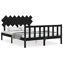 Foto van The living store bedframe massief grenenhout - 205.5 x 145.5 x 80.5 cm - functioneel hoofd- en voeteneinde - zwart