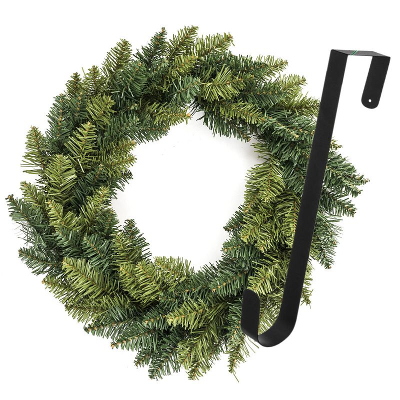 Foto van Kerstkrans/dennenkrans - groen - incl. hanger 37,5 cm- d40 cm -kunststof - kerstkransen