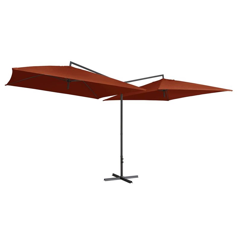 Foto van The living store dubbele parasol - terracotta - 485 x 250 x 260 cm - uv-beschermend - eenvoudig te monteren