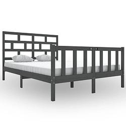 Foto van The living store houten bedframe - grijs - 205.5 x 145.5 x 69.5 cm - massief grenenhout