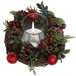 Foto van Kerst thema kaarsenhouder ornament red/green nature 16 cm - waxinelichtjeshouders