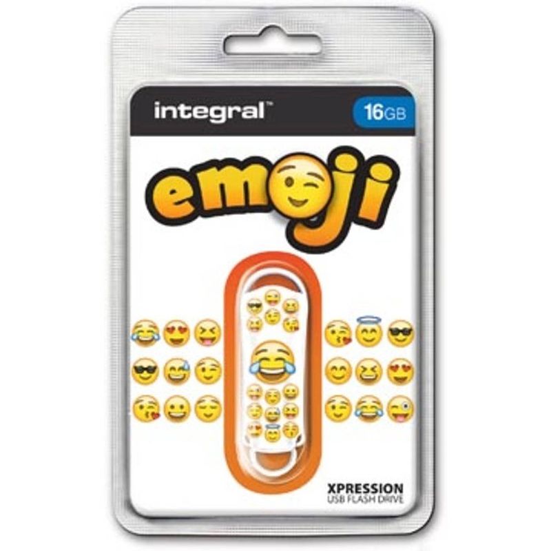 Foto van Integral xpression emoji usb 2.0 stick, 16 gb, wit