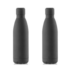 Foto van 2x stuks rvs waterfles/drinkfles zwart met schroefdop 790 ml - drinkflessen