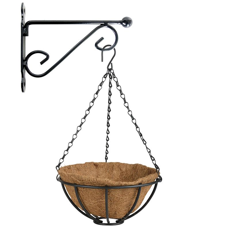 Foto van Hanging basket 25 cm met metalen muurhaak en kokos inlegvel - plantenbakken