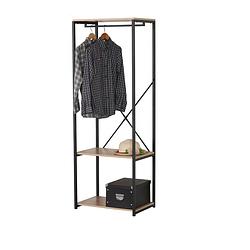Foto van Gebor - kledingrek - garderoberek - met hangstang en twee planken - zwart - naturel - metaal - mdf - strak