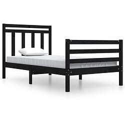 Foto van The living store bedframe massief grenenhout - zwart - 205.5 x 105.5 x 69.5 cm - multiplex lattenbodem