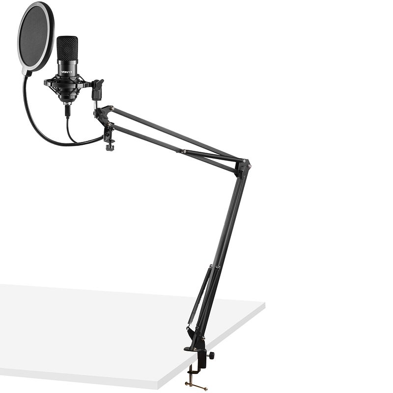 Foto van Vonyx cms300b usb microfoon met broadcast arm en popfilter