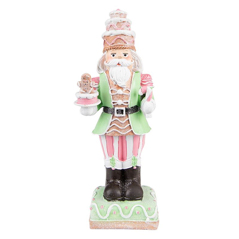 Foto van Clayre & eef beeld notenkraker 24 cm groen roze kunststof kerstdecoratie beeld decoratie decoratieve accessoires