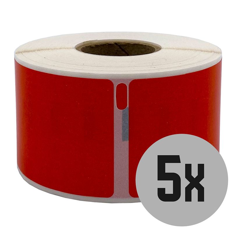 Foto van Dula dymo compatible labels - rood - 99012 - s0722400 - adresetiketten - 5 rollen - 36 x 89 mm - 260 labels per rol