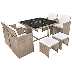 Foto van Vidaxl 9-delige tuinset met kussens poly rattan beige