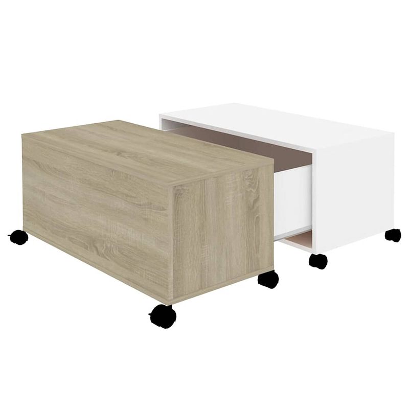 Foto van Vidaxl salontafel 75x75x38 cm spaanplaat wit en sonoma eikenkleurig